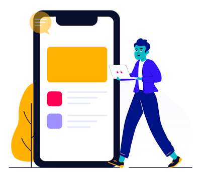 a man walking with a laptop