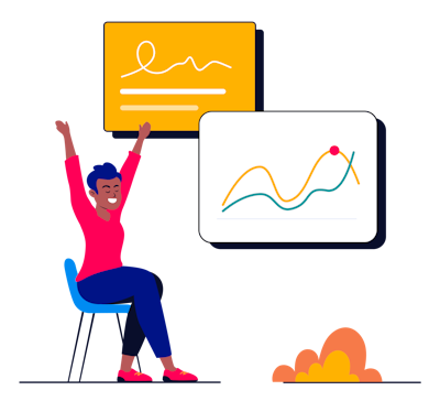 a women celebrating success raising her hands